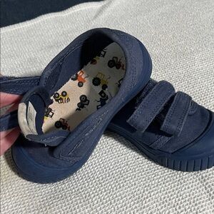 wonder nation Navy Canvas Velcro Kids Sneakers with Vehicle Print Insole